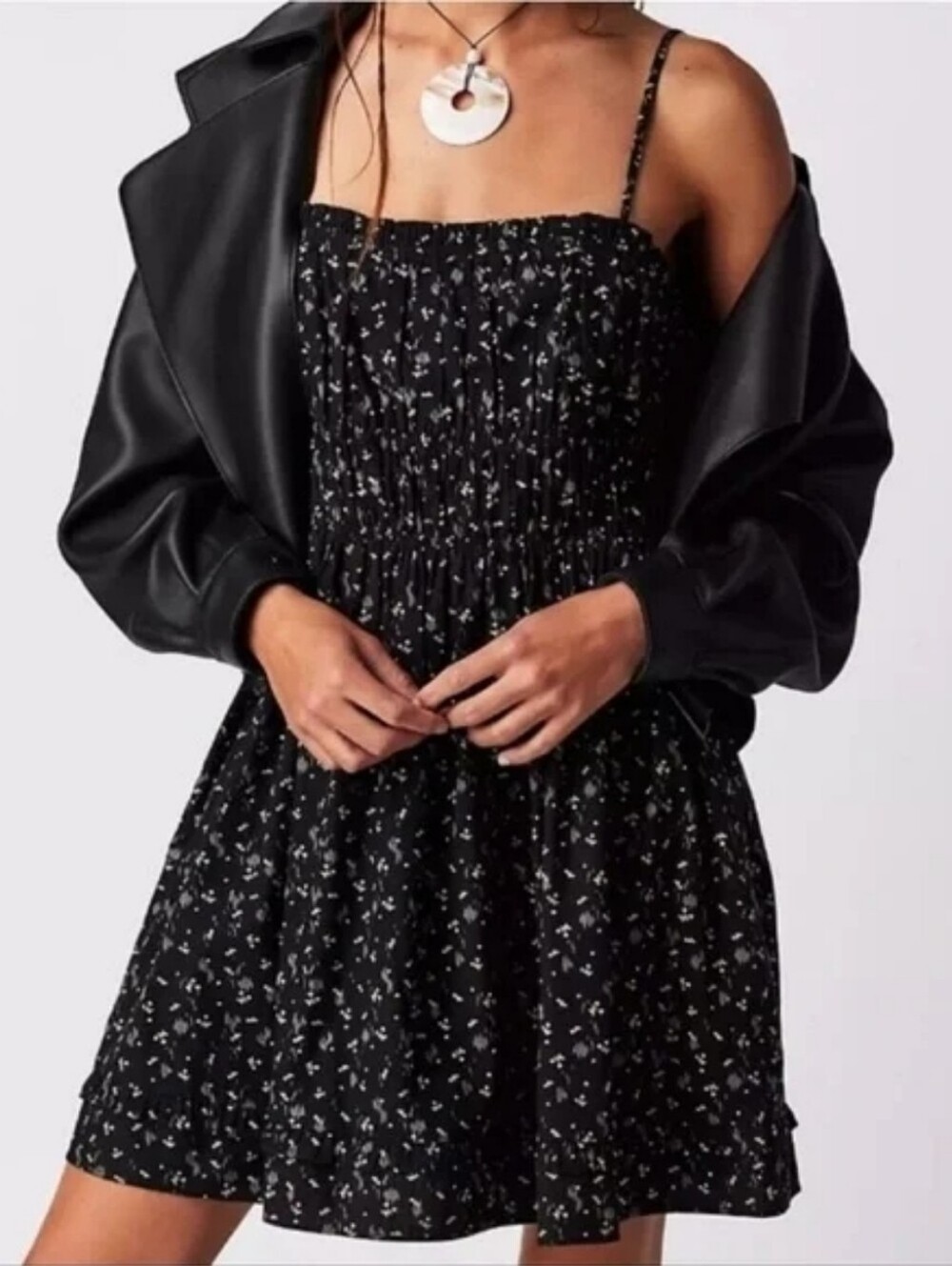 Free People Gabby Mini Dress in ablack combo floral print. Small